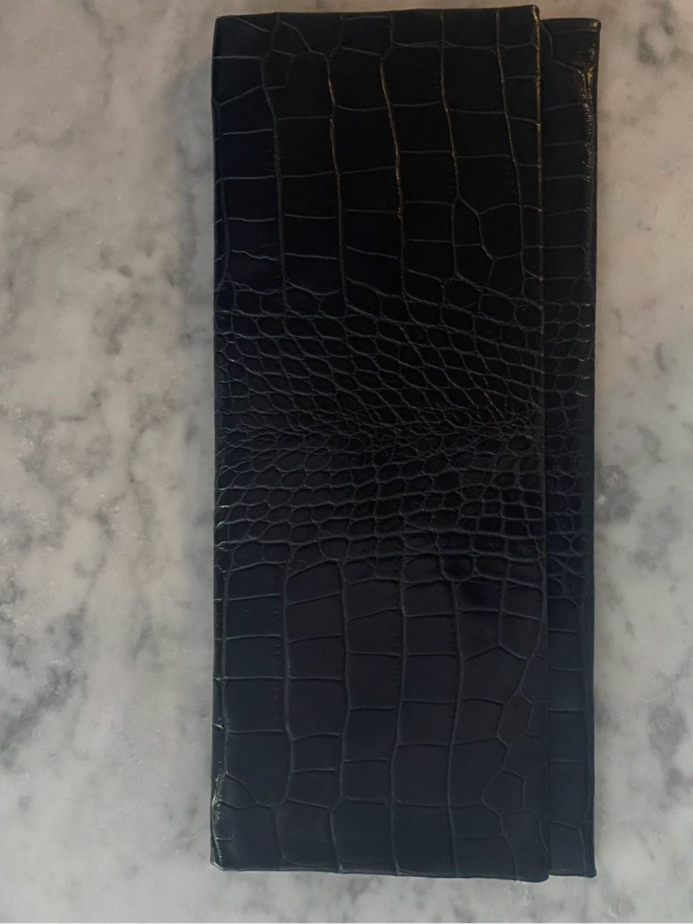 Elie Tahari Black Croc-Embossed Leather Clutch